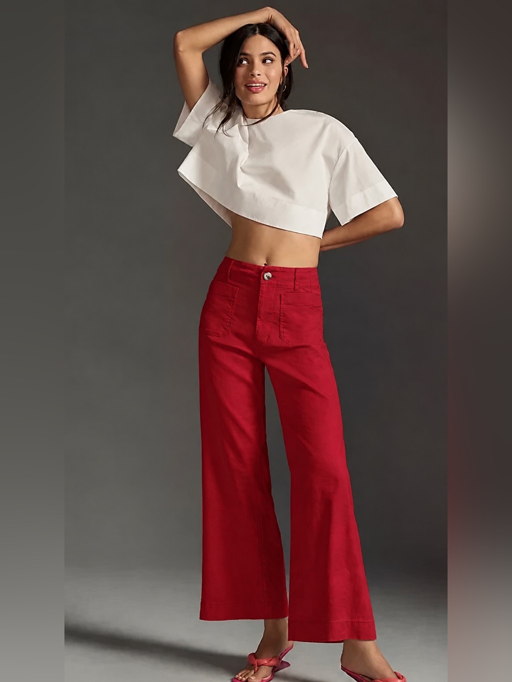 Anthropologie Maeve Colette Red Linen Blend Wide Leg Pants 31P